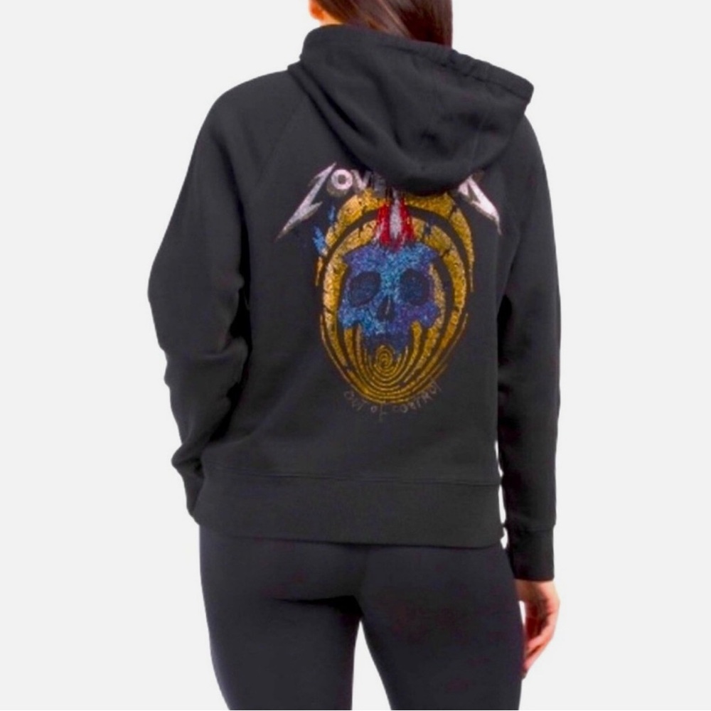 Zadig & Voltaire Black Hoodie with Blue and Gold Skull Graphic